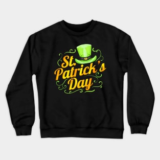 Green Hat And Letters Logo For St. Patricks Day Crewneck Sweatshirt